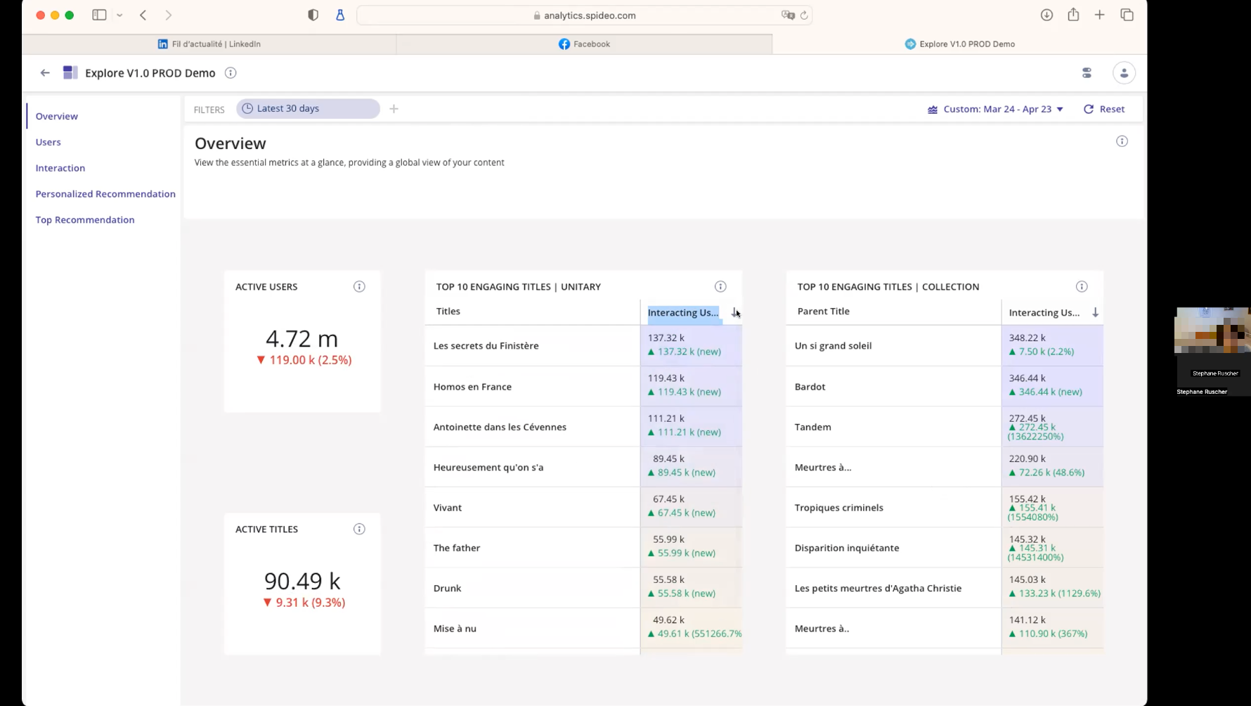 Une des utilisatrices recrutées pour la session de tests utilise l'outil Spideo Explore